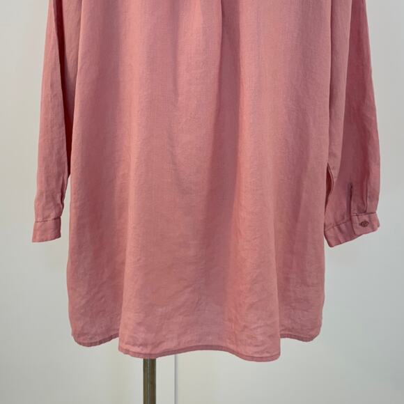 Eileen Fisher Organic Linen Blend Long Sleeve Button Up Shirt Blouse Pink L - Picture 8 of 10